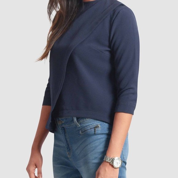 OLGYN Women’s Stretch 3/4 Navy Blue Top - Picture 3 of 4